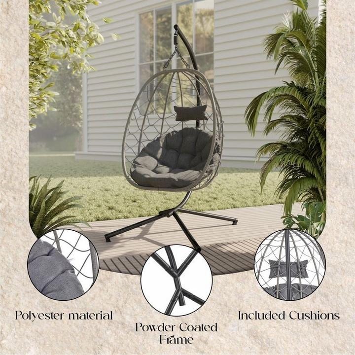 Leisuremod Summit Series Outdoor Egg Swing Chair in Grey with Light Grey Cushions Light Grey Description.
