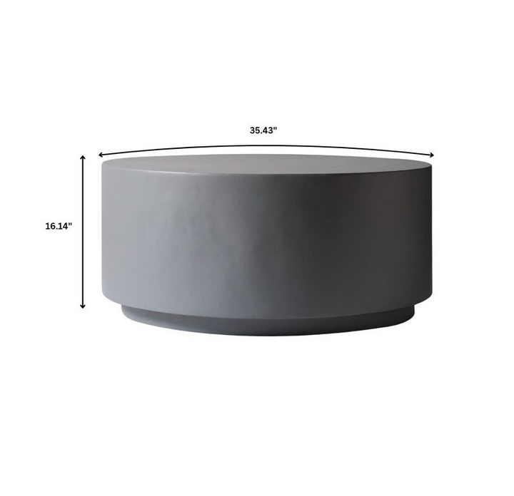 LeisureMod Terra Collection Fiberglass Outdoor Coffee Table in Grey Dimensions.