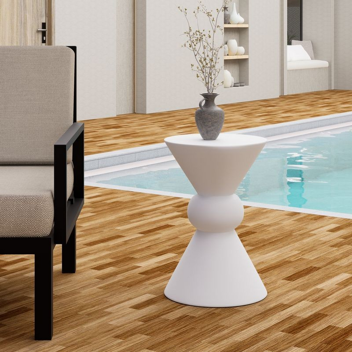 LeisureMod Echo Collection Fiberglass Outdoor Side Table in Cream Photo.