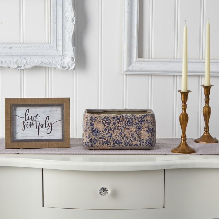 10” Tuscan Ceramic Rectangle Planter on Table