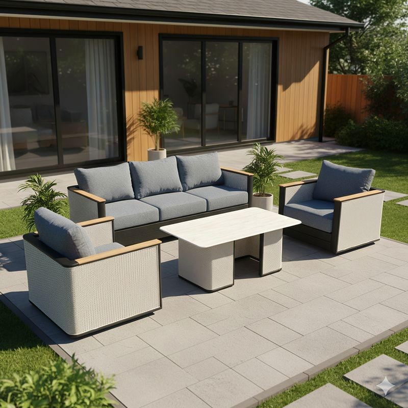 LeisureMod 4-Piece Conversation Set with Coffee Table, Sofa, and 2 Accent Chairs in Black Arvin Collection Black