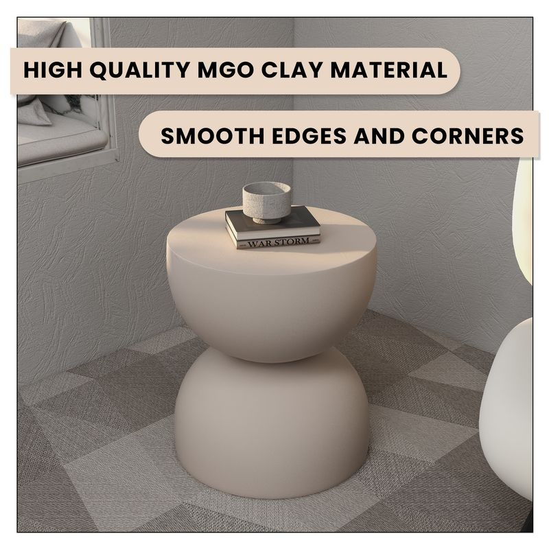 LeisureMod Sage Collection Fiberglass Outdoor Side Table in Beige Details.