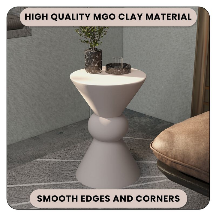 LeisureMod Echo Collection Fiberglass Outdoor Side Table in Cream Details.