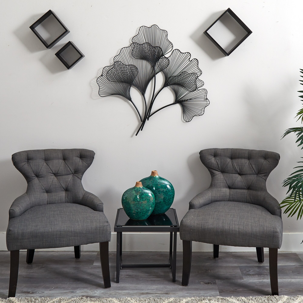 35” Modern Ginkgo Leaf Metal Wall Art Decor in Room