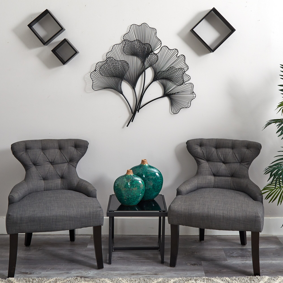 35” Modern Ginkgo Leaf Metal Wall Art Decor in Room