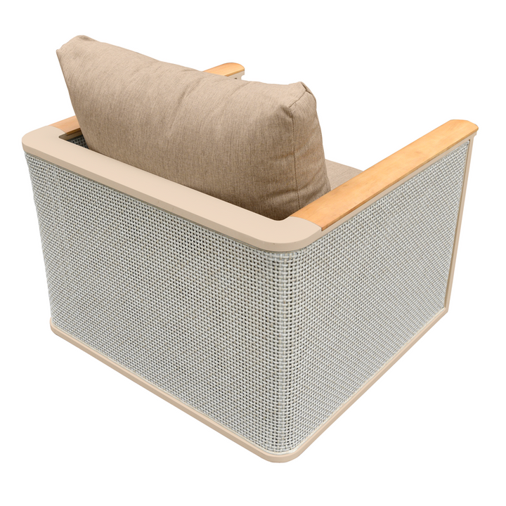 LeisureMod 4-Piece Conversation Set with Coffee Table, Sofa, and 2 Accent Chairs in Taupe Arvin Collection Taupe Back Chair View.