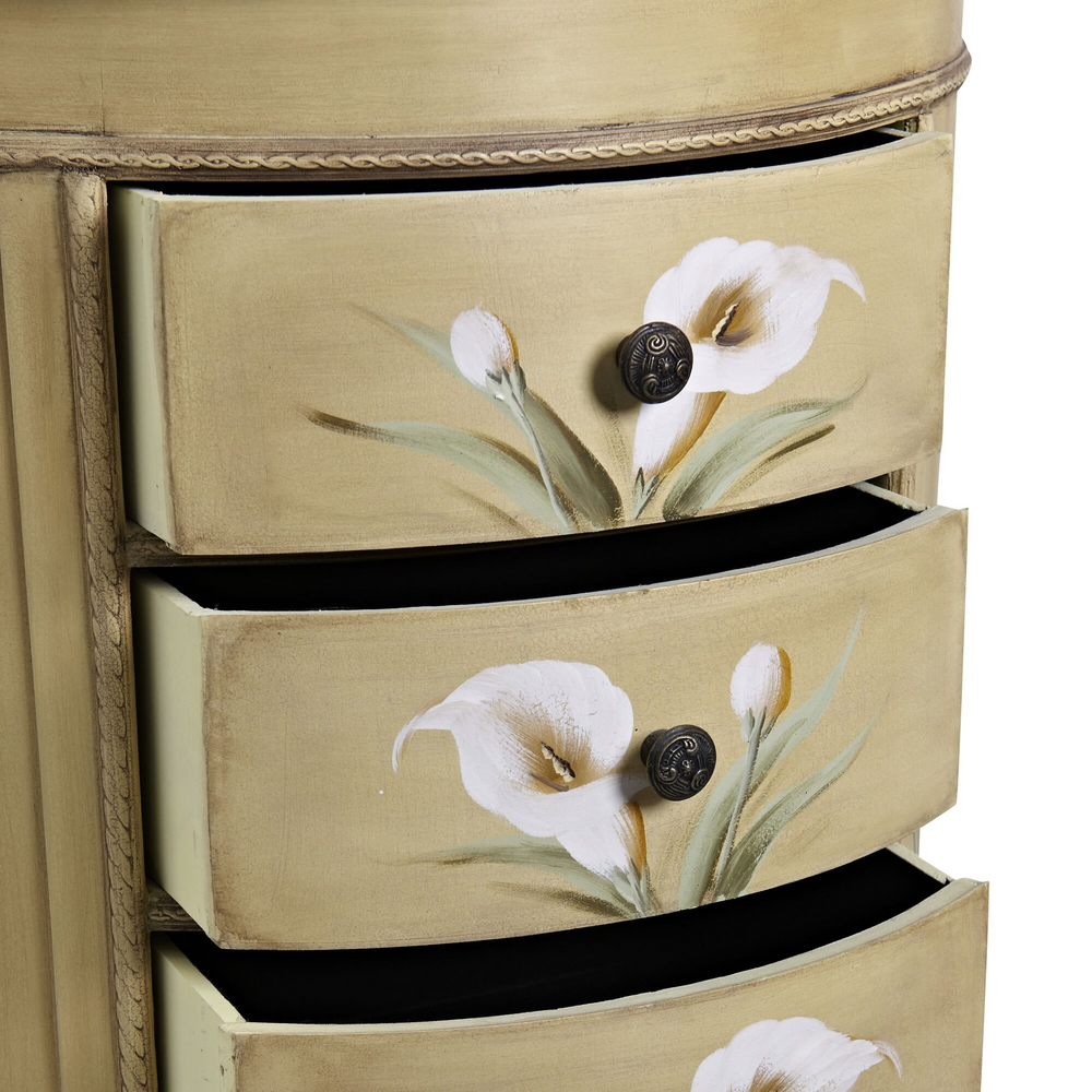 Antique Accessory Table w/Calla Lily Floral Art Opened Drawer Close View