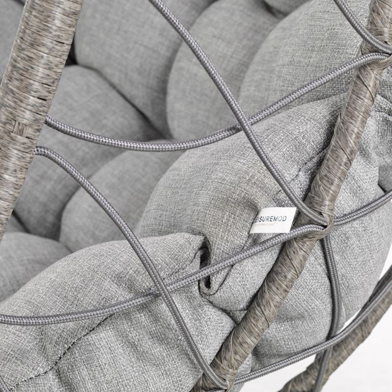 Leisuremod Summit Series Outdoor Egg Swing Chair in Grey with Light Grey Cushions Light Grey Closeup.