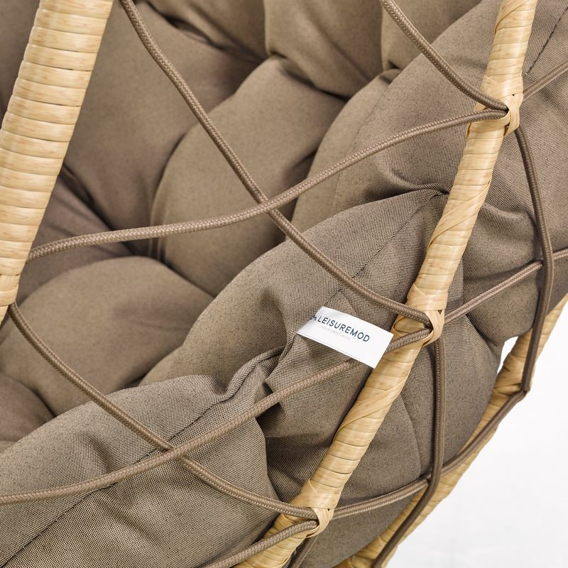 Leisuremod Summit Series Outdoor Egg Swing Chair in Brown with Brown Cushions Closeup.