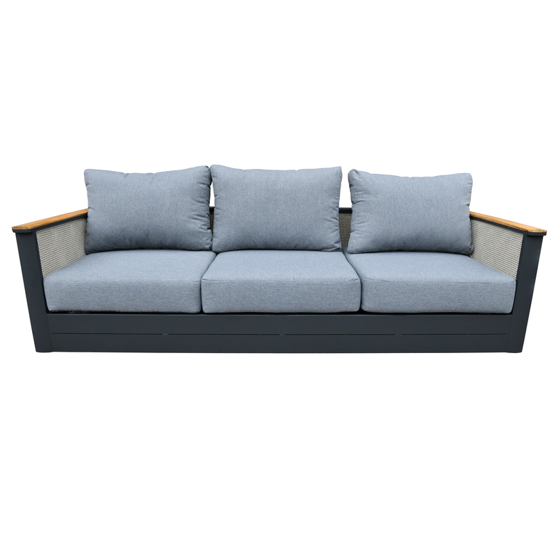 LeisureMod 4-Piece Conversation Set with Coffee Table, Sofa, and 2 Accent Chairs in Black Arvin Collection Black Front Couch View.