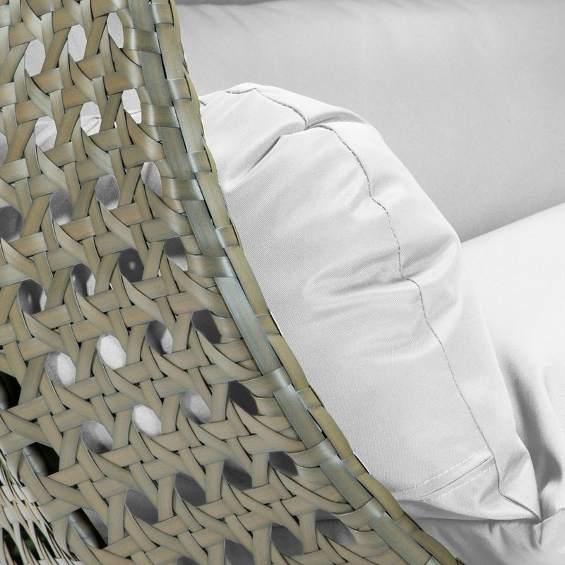 LeisureMod Beige Wicker Hanging 2 person Egg Swing Chair White Closeup.