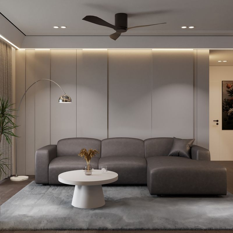 LeisureMod Whisper 4-Seater Conversation Set with a Chaise Lounge Chair in Brown with Background.