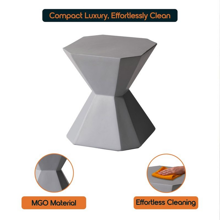 LeisureMod Azure Collection Fiberglass Outdoor Side Table in Grey Details.