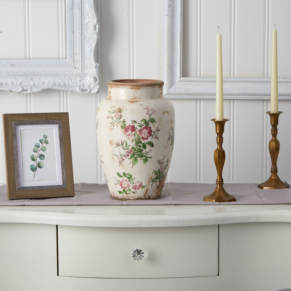 12.5” Tuscan Ceramic Floral Print Vase with Background