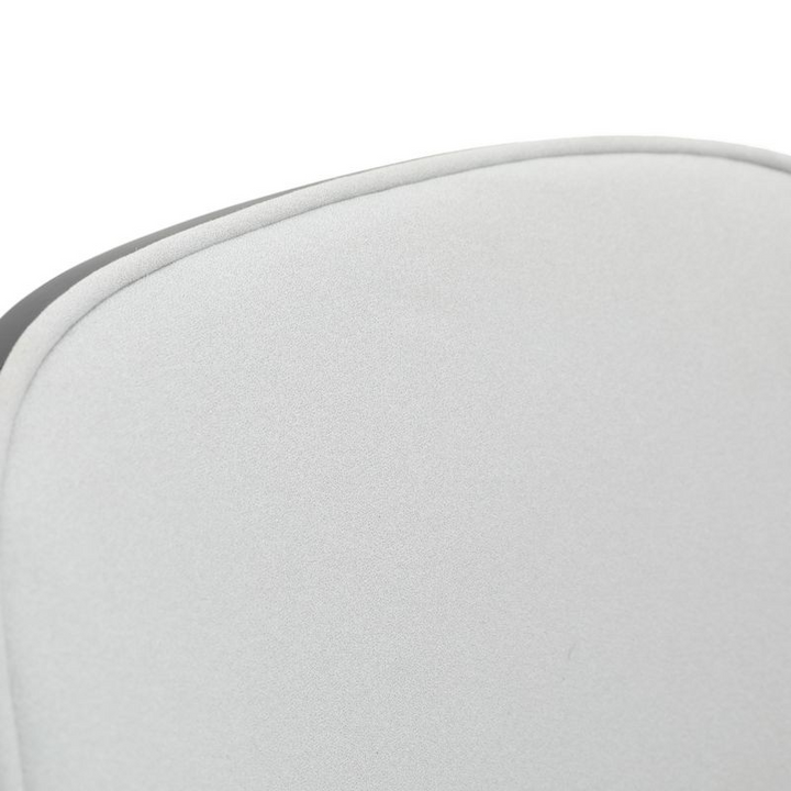 LeisureMod Tule 7-Piece Dining Set in White Steel Frame with 6 Upholstered Seat Dining Chairs and 71" Oval Dining Table with MDF Tabletop in Black/Platinum Blue Chair Seat Closeup.