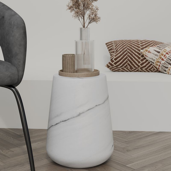 Leisuremod Modern Side End Table Glint Series in Marble White Photo.