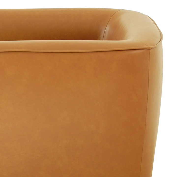 Callan Swivel Chair Vegan Tan Leather Closeup.
