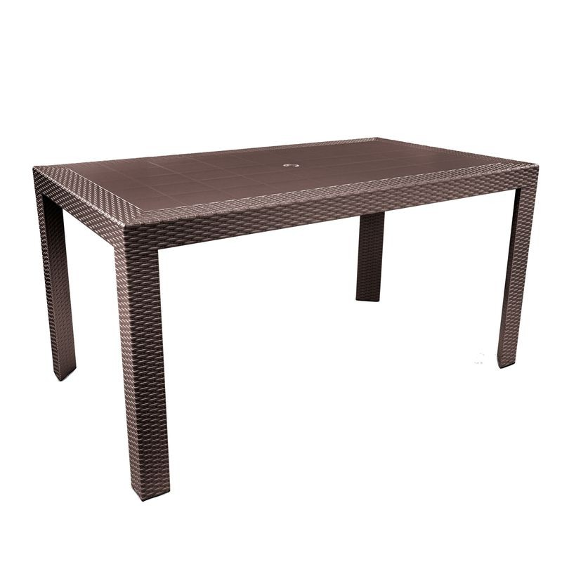 LeisureMod Mace Weave Design Outdoor Dining Table Brown