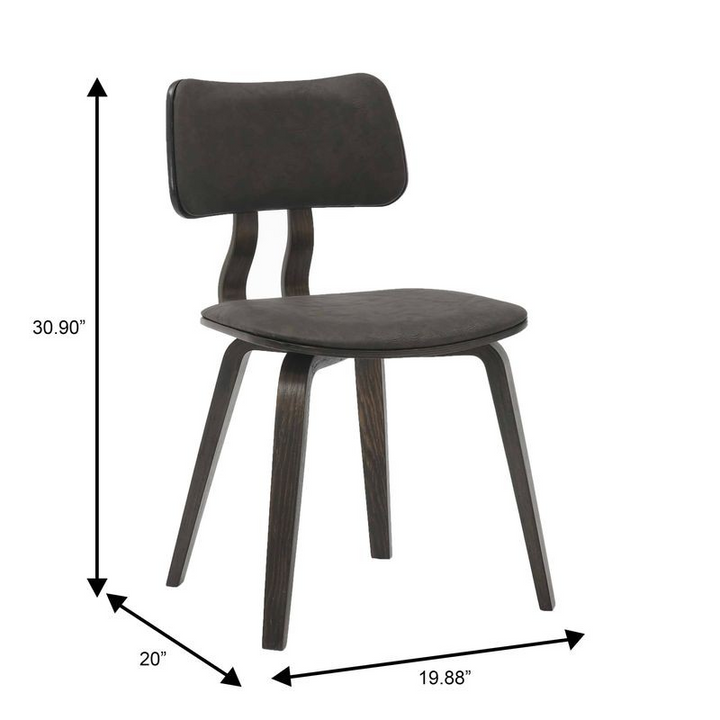 LeisureMod 5-Piece Dining Set with Round Wooden Table in Natural Wood and 4 Leather Dining Chairs in Dark Walnut/Brown Chair Dimensions.