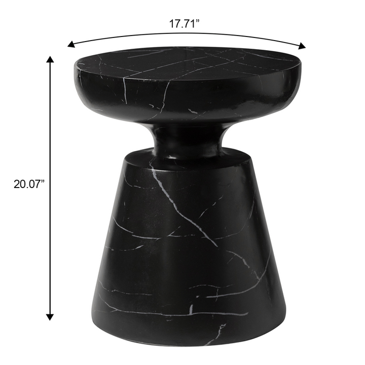 LeisureMod Isle Collection Fiberglass Outdoor Side Table in Marbled Black Dimensions.