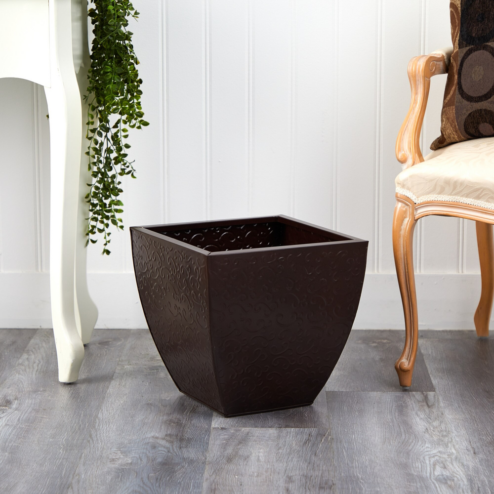 14” Embossed Metal Scroll Planter with Background