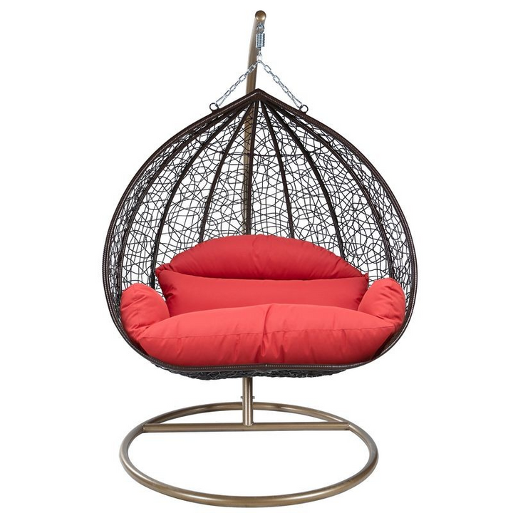 Leisuremod Recluse Collection Modern Outdoor Swing Chair Brown Frame with ES57 Red Cushion