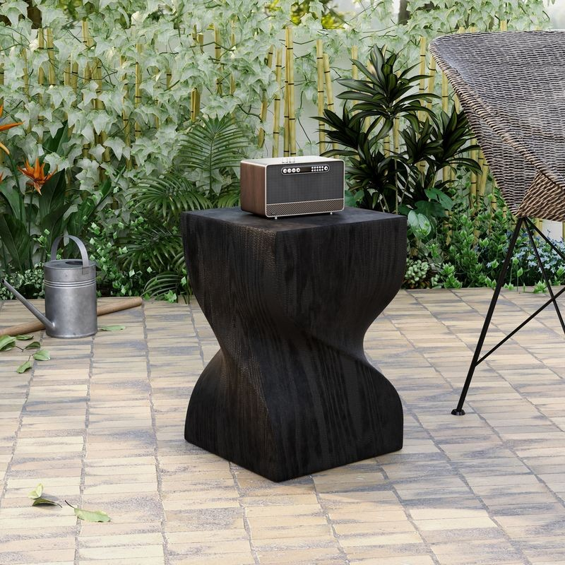 LeisureMod Onyx Collection Fiberglass Outdoor Side Table in Black Photo.