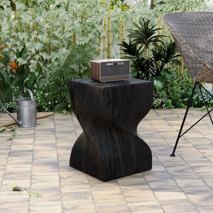 LeisureMod Onyx Collection Fiberglass Outdoor Side Table in Black Photo.