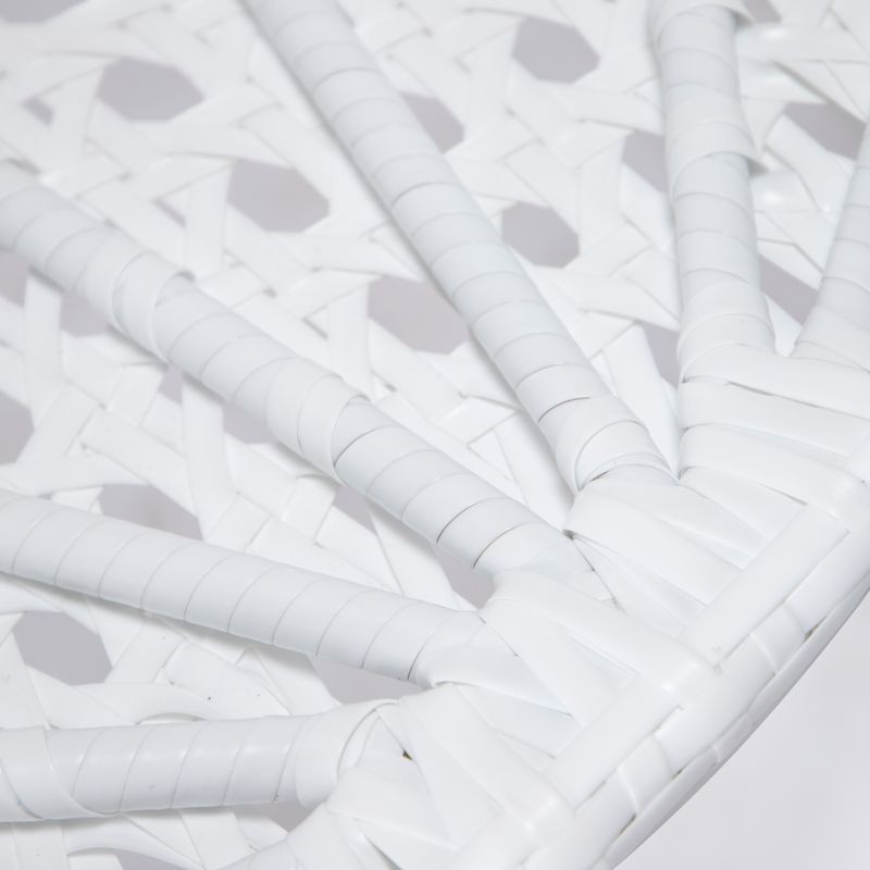 LeisureMod White Wicker Hanging Egg Swing Chair Cherry Zoomed In.