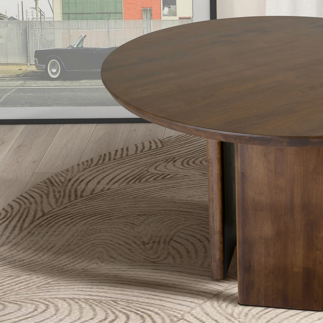 Alden Round Walnut Dining Table Closeup.
