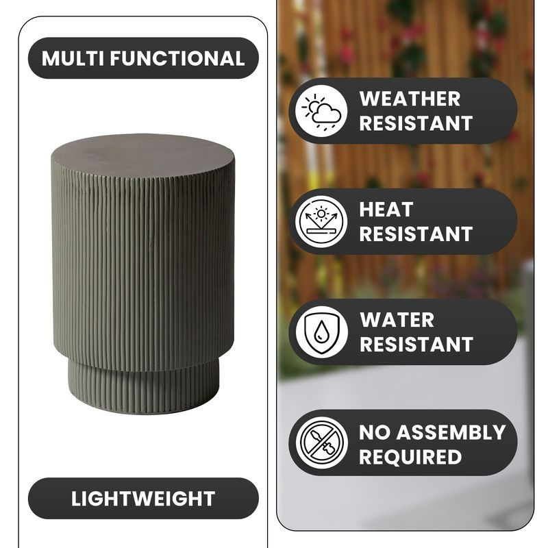 LeisureMod Eden Collection Fiberglass Outdoor Side Table in Grey Details.