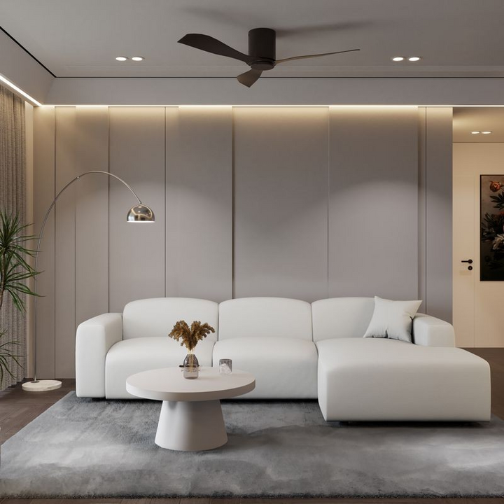 LeisureMod Whisper 4-Seater Conversation Set with a Chaise Lounge Chair in Beige