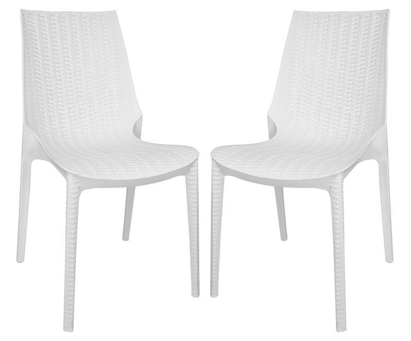 LeisureMod Kent Outdoor Patio Plastic Dining Chair, Set of 2 White
