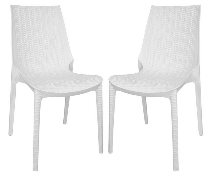 LeisureMod Kent Outdoor Patio Plastic Dining Chair, Set of 2 White