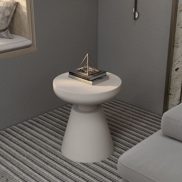 LeisureMod Isle Collection Fiberglass Outdoor Side Table in Cream Inside.