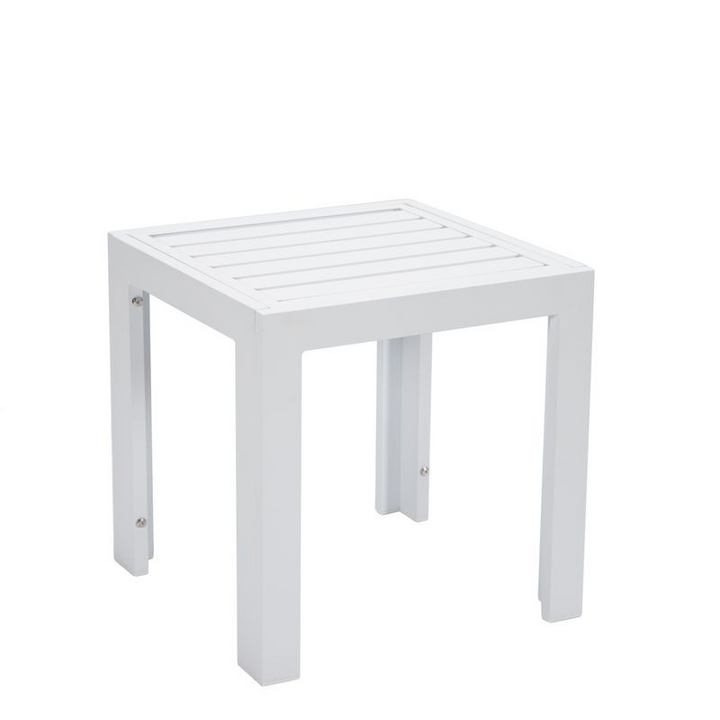 LeisureMod Chelsea Modern Aluminum Patio Side Table White Photo.