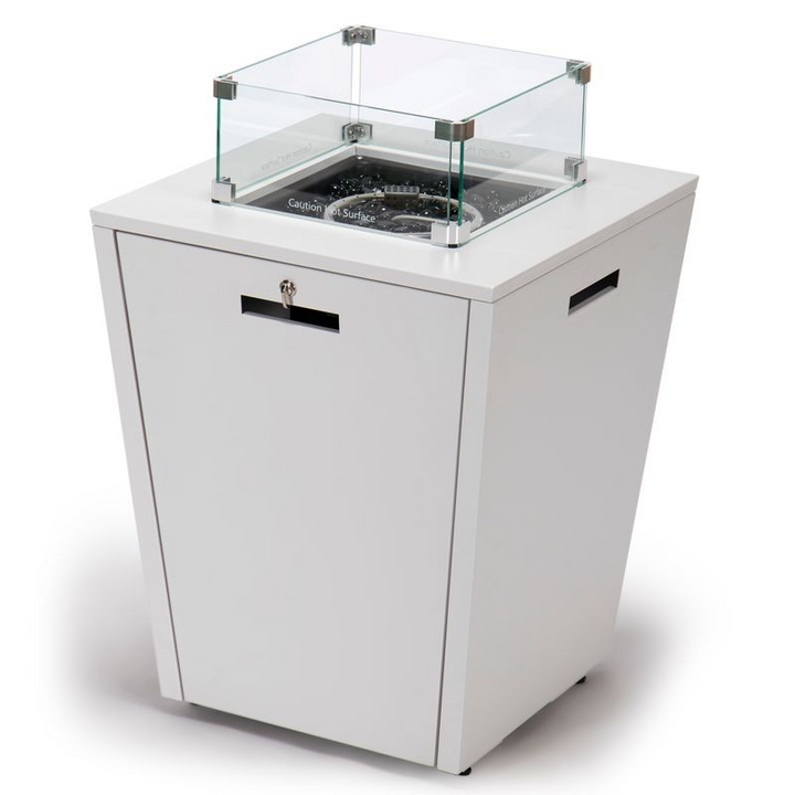 LeisureMod Marlin Modern Aluminum Outdoor Patio Chaise Lounge Chair Set of 2 with Square Fire Pit Side Table Perfect for Patio, Lawn, and Garden Dark Grey Image of Fire Pit.