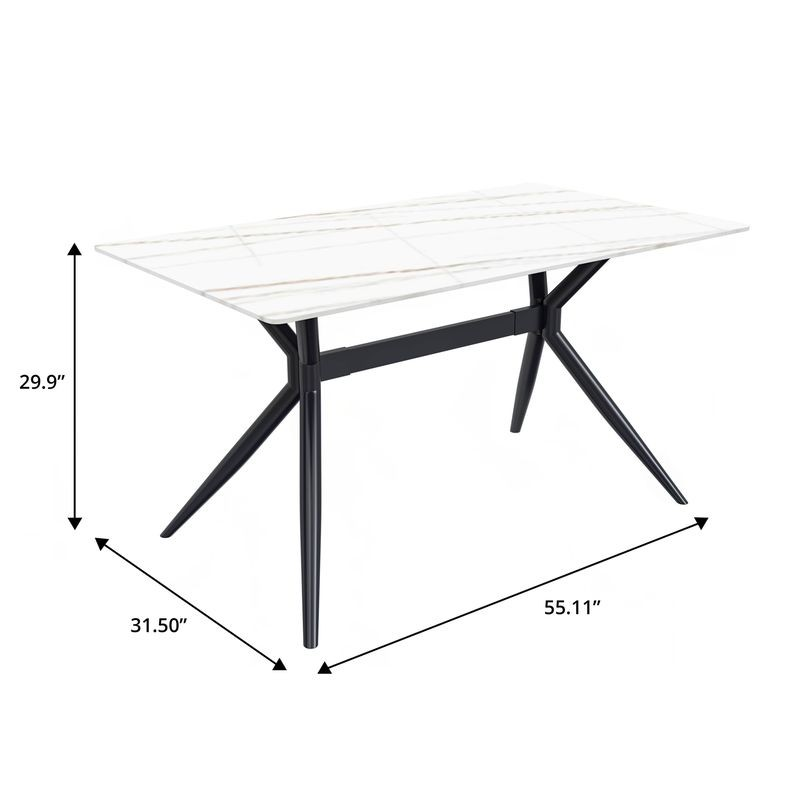 LeisureMod 7-Piece Dining Set with Rectangular Sintered Stone Dining Table and 6 Velvet Dining Side Chairs with Wicker Back Black Table Dimensions.