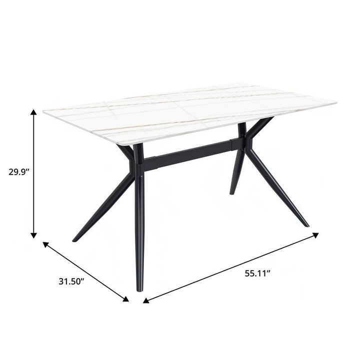 LeisureMod 7-Piece Dining Set with Rectangular Sintered Stone Dining Table and 6 Velvet Dining Side Chairs with Wicker Back Black Table Dimensions.