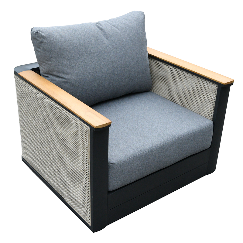 LeisureMod 4-Piece Conversation Set with Coffee Table, Sofa, and 2 Accent Chairs in Black Arvin Collection Black Chair.