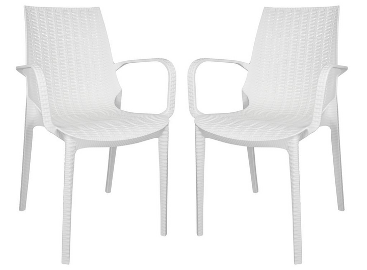 LeisureMod Kent Outdoor Patio Plastic Dining Armchair, Set of 2 White