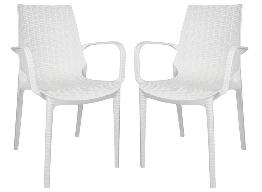 LeisureMod Kent Outdoor Patio Plastic Dining Armchair, Set of 2 White