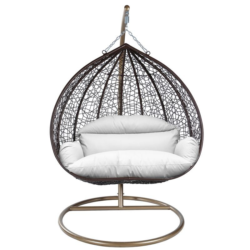 Leisuremod Recluse Collection Modern Outdoor Swing Chair Brown Frame with ES57 White Cushion