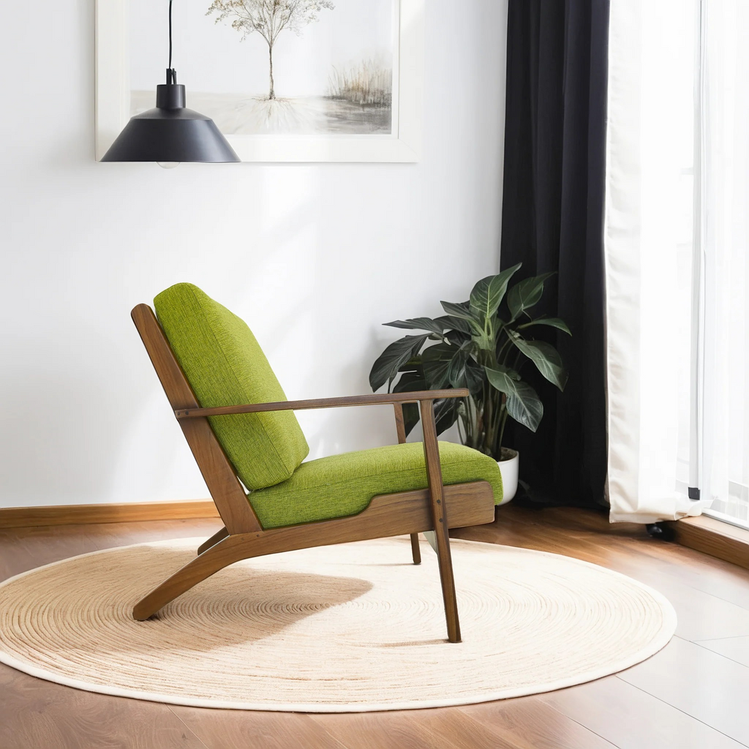 Connor Solid Wood Linen Lounge Chair Pistachio Green Side View.