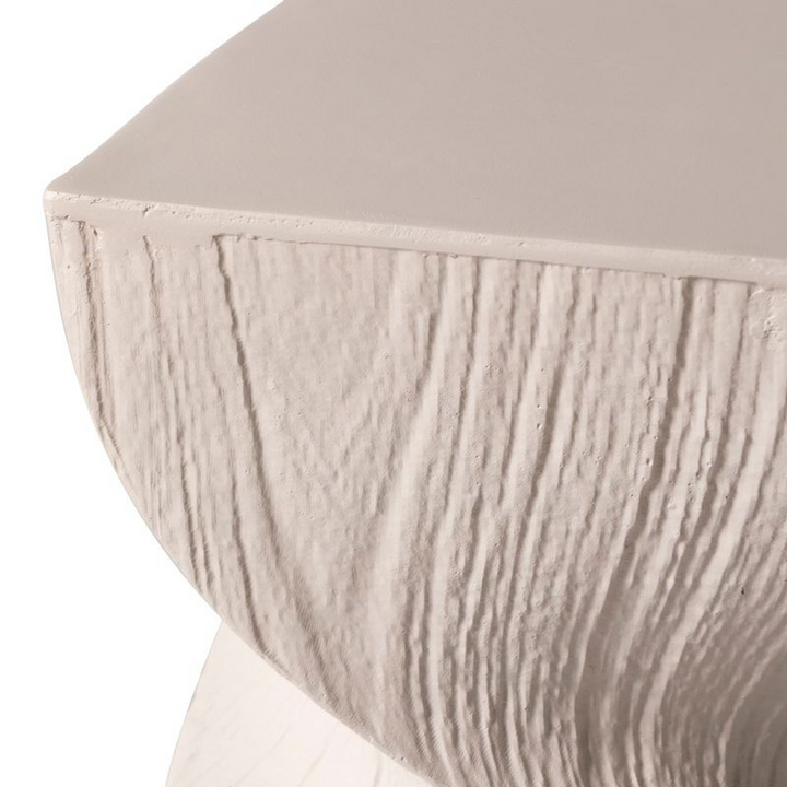 LeisureMod Onyx Collection Fiberglass Outdoor Side Table in Cream Closeup.