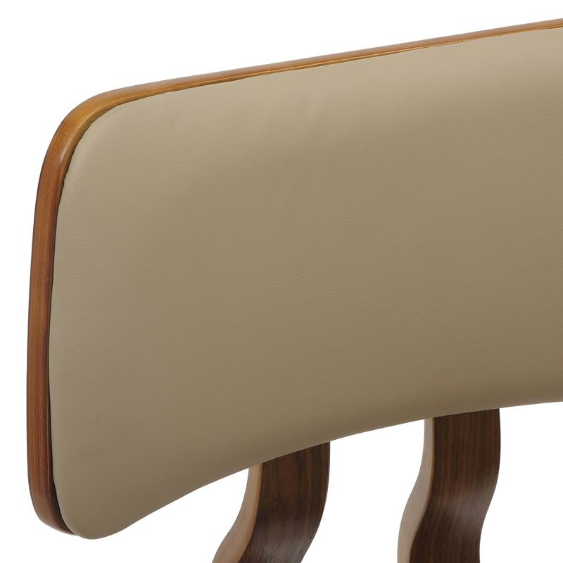 LeisureMod 5-Piece Dining Set with Round Wooden Table in Natural Wood and 4 Leather Dining Chairs in Walnut/Light Brown Backrest.