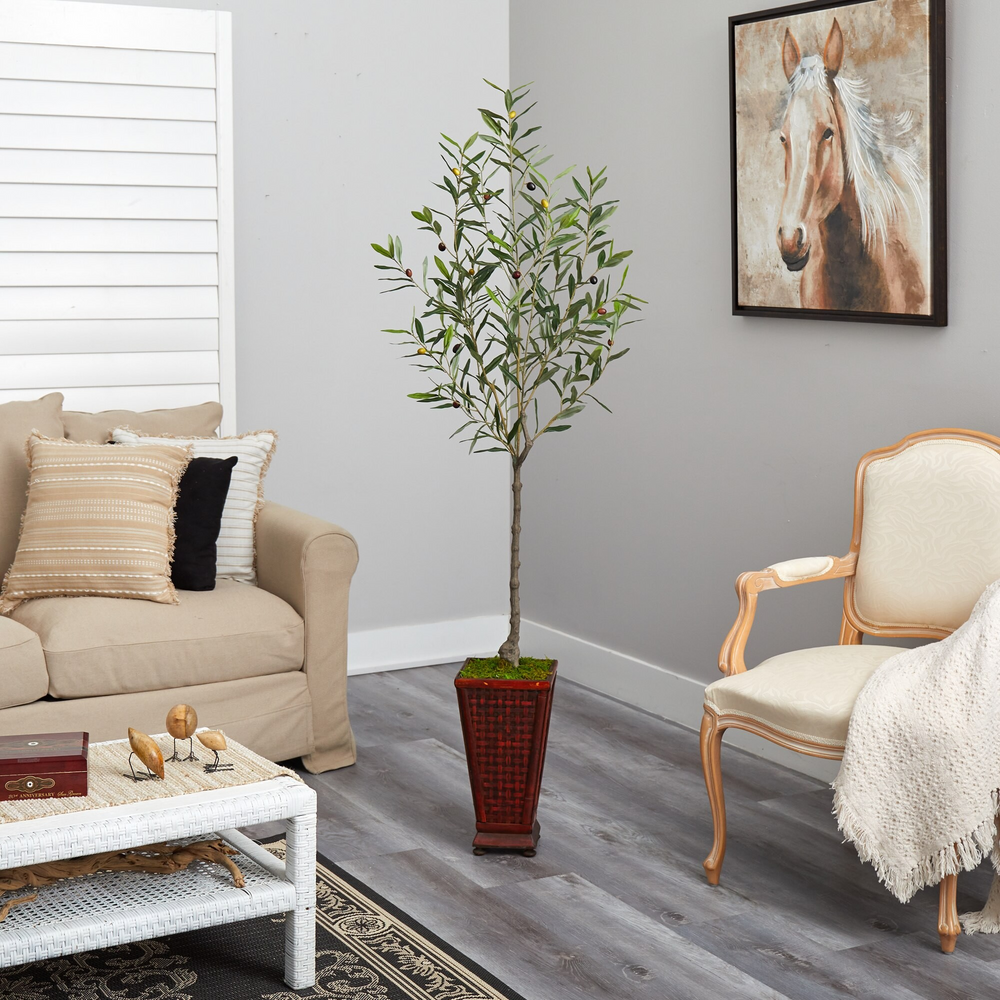 69” Olive Artificial Tree in Decorative Planter in Room