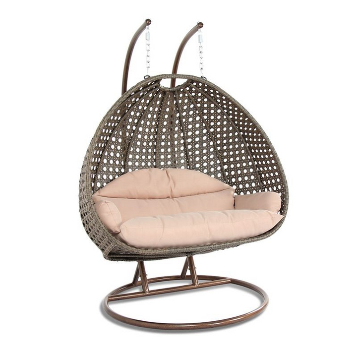 LeisureMod Beige Wicker Hanging 2 person Egg Swing Chair Beige