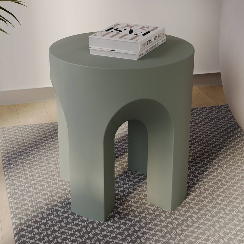 LeisureMod Crus Collection Fiberglass Outdoor Side Table in Grey in Room.