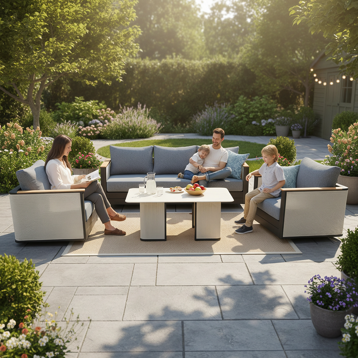 LeisureMod 4-Piece Conversation Set with Coffee Table, Sofa, and 2 Accent Chairs in Black Arvin Collection Black Photo.